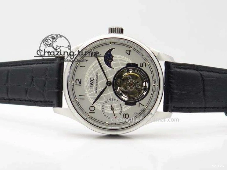 MIROTIME 0225 UrbanStyle Portuguese Tourbillon Power Reserve Moonphase SS White Dial On Black Leather Strap 7318